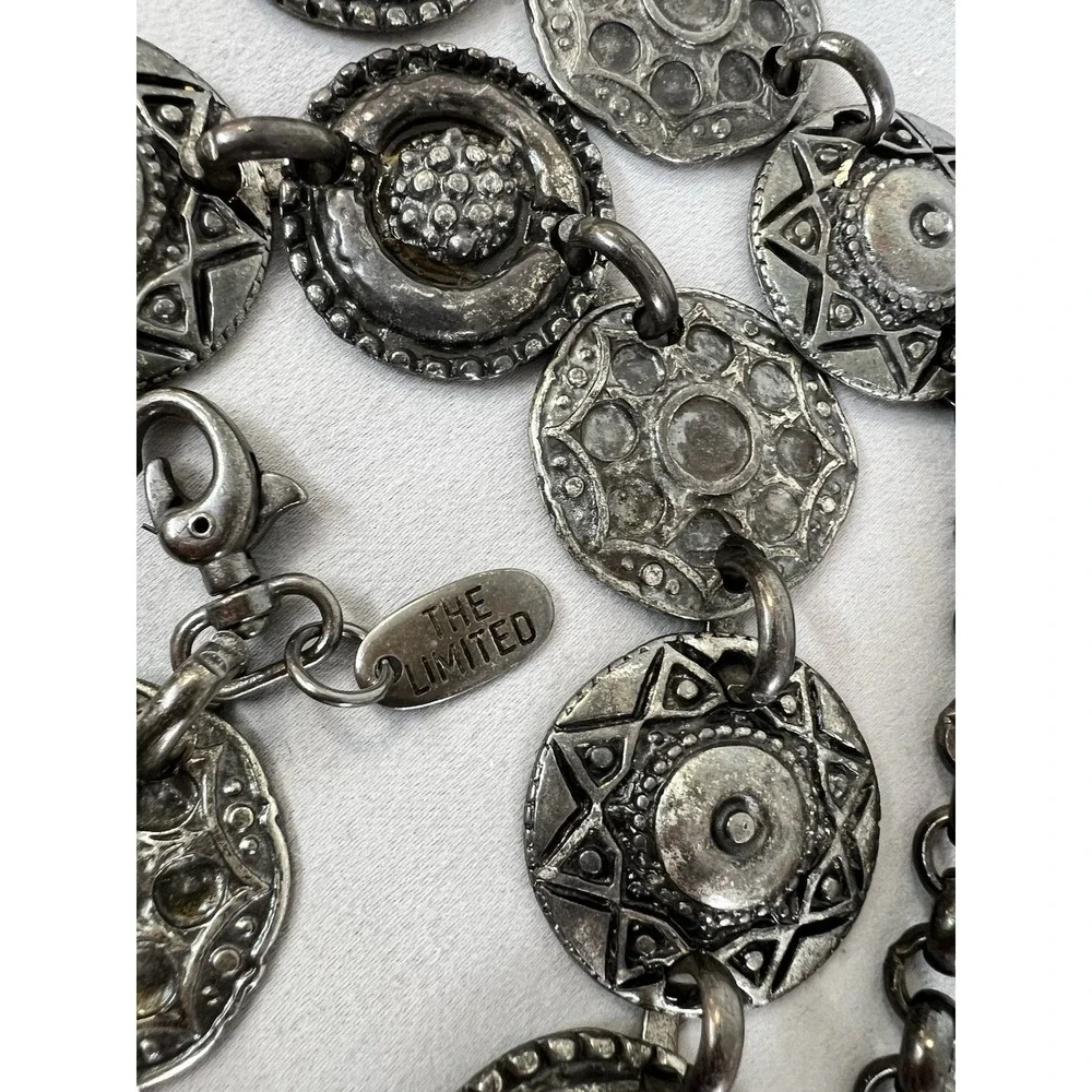 Vintage 90s The Limited Made in Italy Silver Tone Metal Chain Medallion Belt 38'